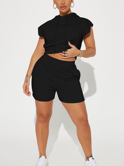 Sleeveless Hoodie Set Black / L