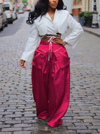 Cargo Pocket Wide Leg Pants Rose / L