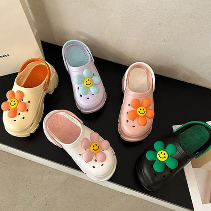 Smile flower Design Garden Clog White / EU:35-36:US Women's 4-5.5