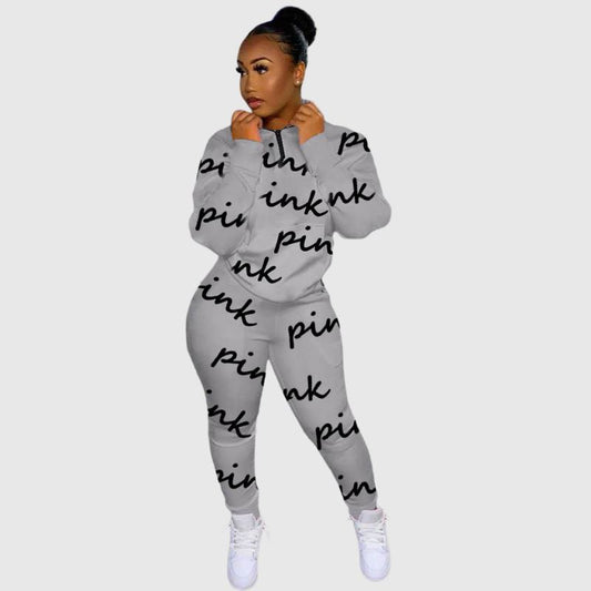 Letter Printed Zipper Set Red / S