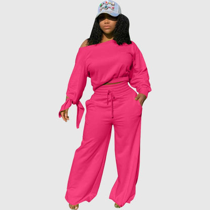 Off-shoulder Wide Leg Pant Set Black / S