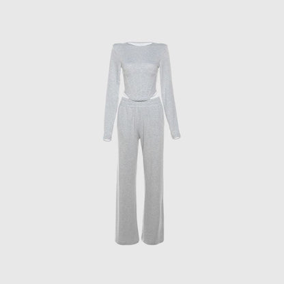 Fishbone Crop Top & Pants Set Grey / L