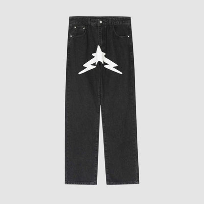 Star Pattern Printed Jeans Black / L