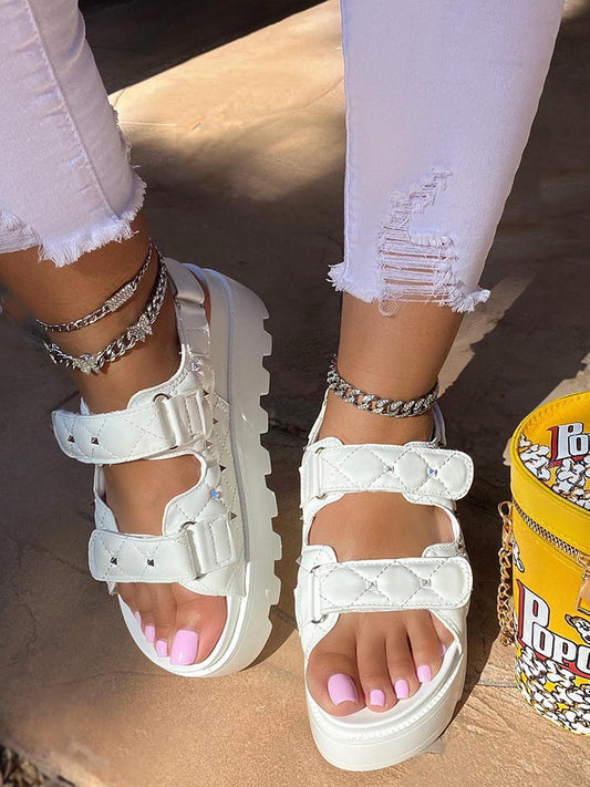 Velcro Studs Decor Thick Sole Sandals White / 5/5.5