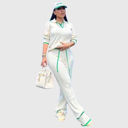 Casual Wide Leg Pant Knit Set White / S