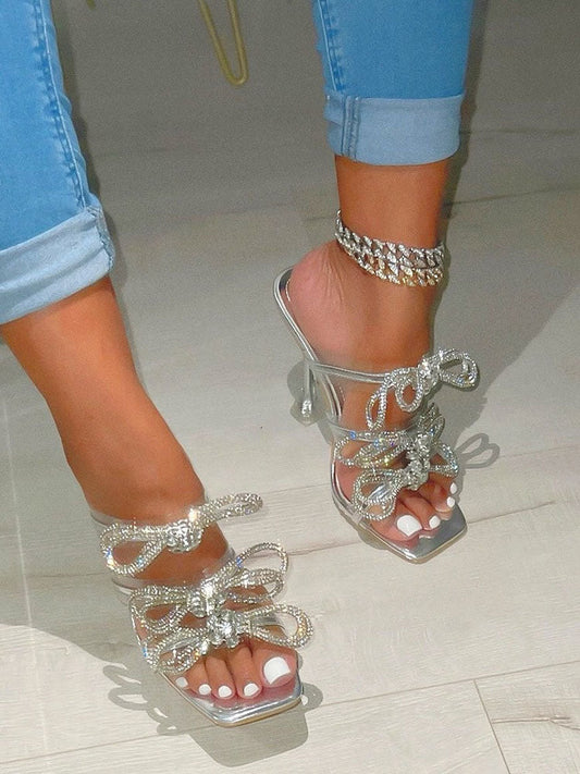 Bow Rhinestone Heels Silver / 5/5.5