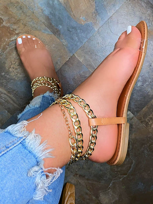 Chain Transparent Flat Sandals Brown / 4/4.5