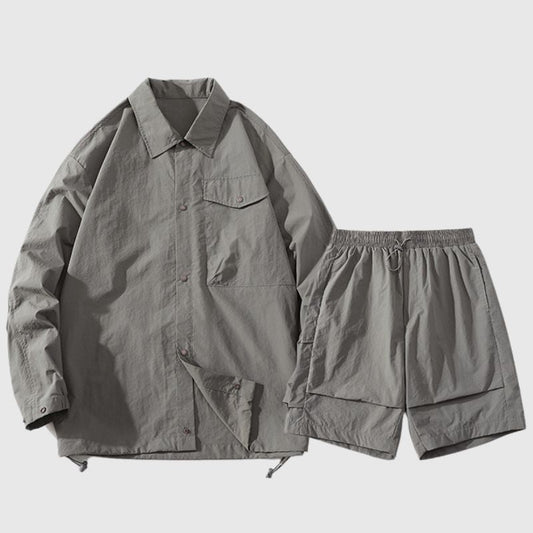Solid Cargo Jacket Set Grey / M