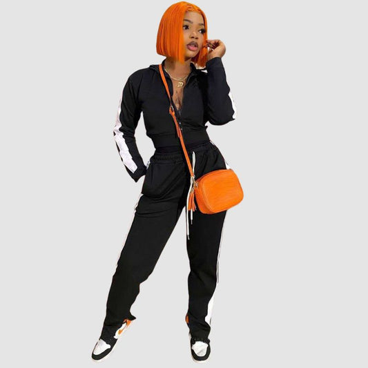 Patchwork Slit Design Sport Set Black / S