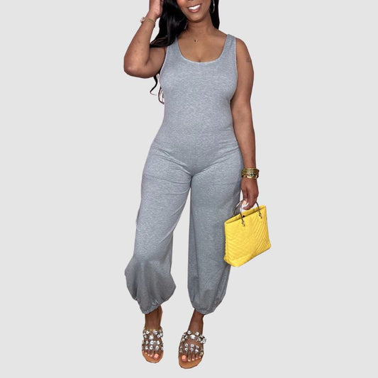 Sleeveless Solid Color Jumpsuits Grey / S