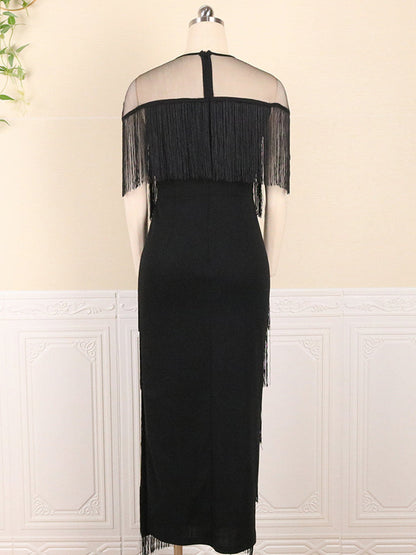 Mesh Tassel Party Dress Black / M