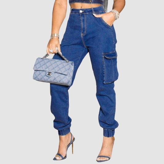 Side Pocket Slim Cargo Jeans Dark Blue / S