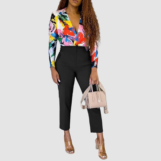High-Waisted Solid Color Trousers Black / S