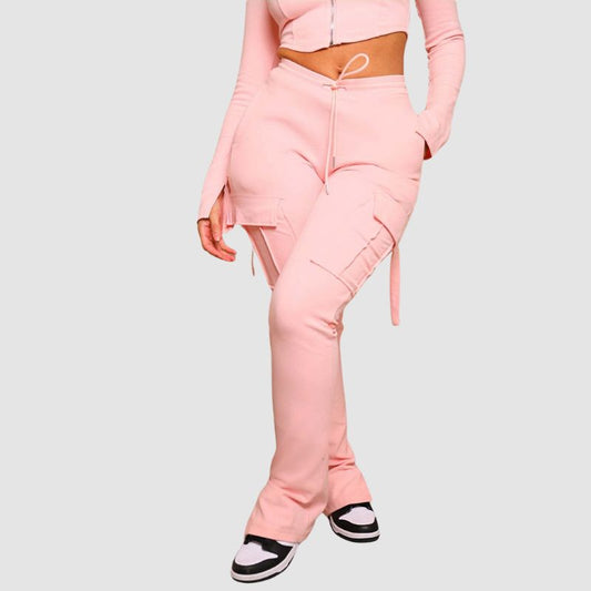 Drawstring Slit Cargo Pant Pink / S