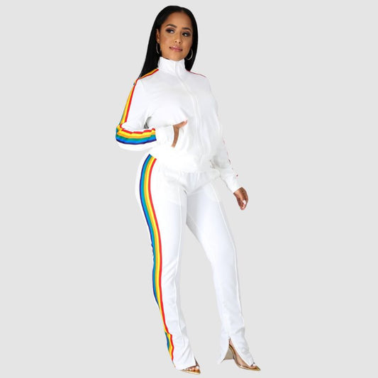 Rainbow Stripe Patchwork Design Set Whte / S