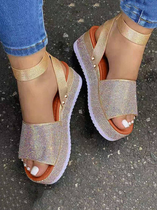 Casual Rhinestone Platform Sandals Gold / 5/5.5