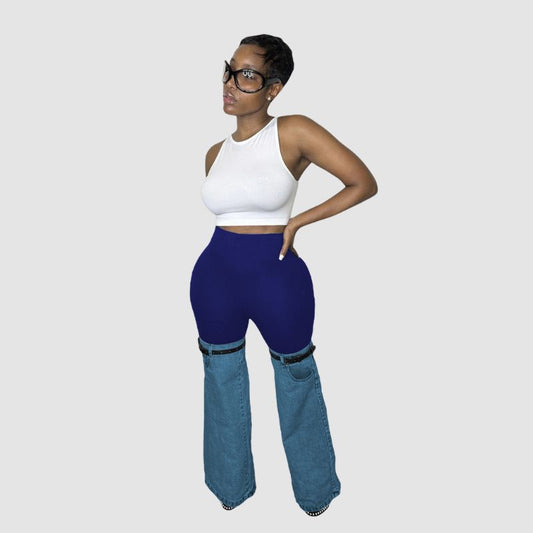 Denim Patchwork Flare Pants Blue / S