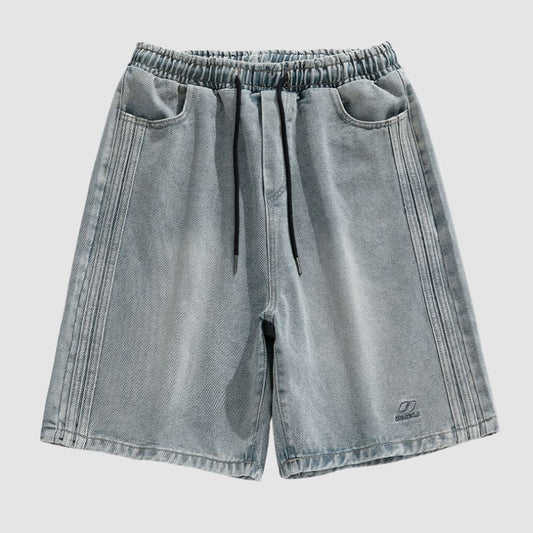 Side Embroidered Washed Jorts Blue / M