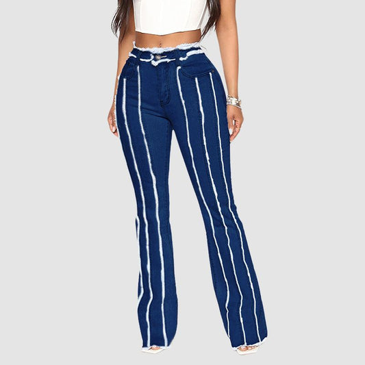 Stripe Design Washed Jeans Dark Blue / S