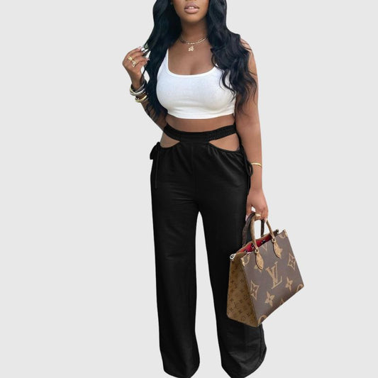 Solid Cut Out Pants Black / S