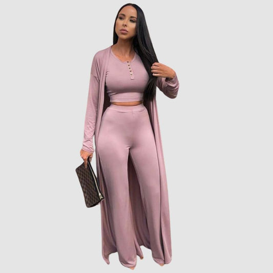 Solid Color Casual Three-Pieces Set Pink / S