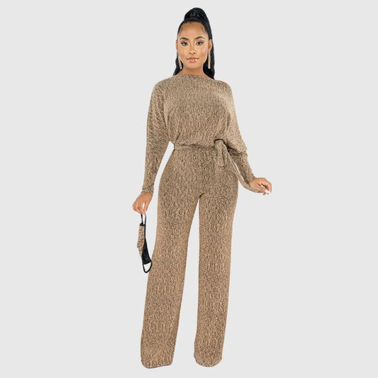 Leopard Printed Off-shoulder Jumpsuits Gold / S