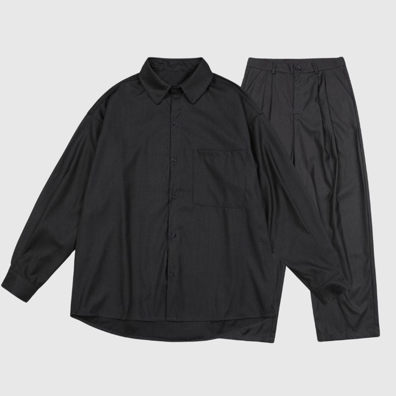 Loose Simple Shirt Set Shirts / Grey / L