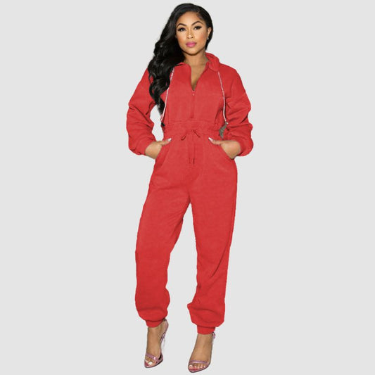 Solid Color Hoodies Jumpsuits Red / S