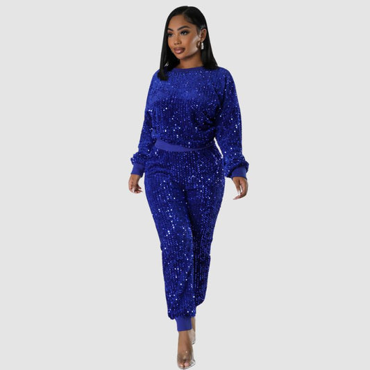 Glitter Sweatshirts & Pants Set Blue / S
