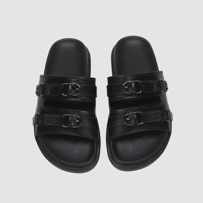 Solid Color Buckle Platform Slippers Black / EU:35:US Women's 4-4.5