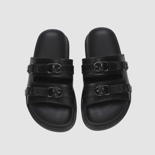 Solid Color Buckle Platform Slippers Black / EU:35:US Women's 4-4.5