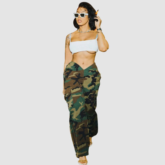 Low-Waist Camouflage Cargo Pants Camouflage / S
