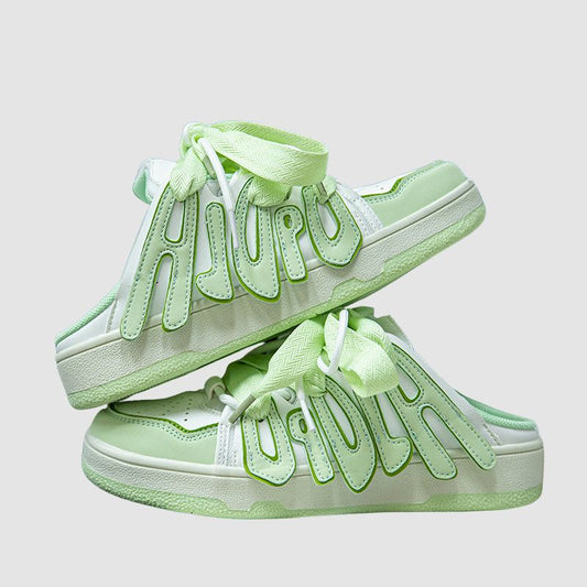 Letter Patchwork Design Slippers Green / EU:36:US Women's 5-5.5