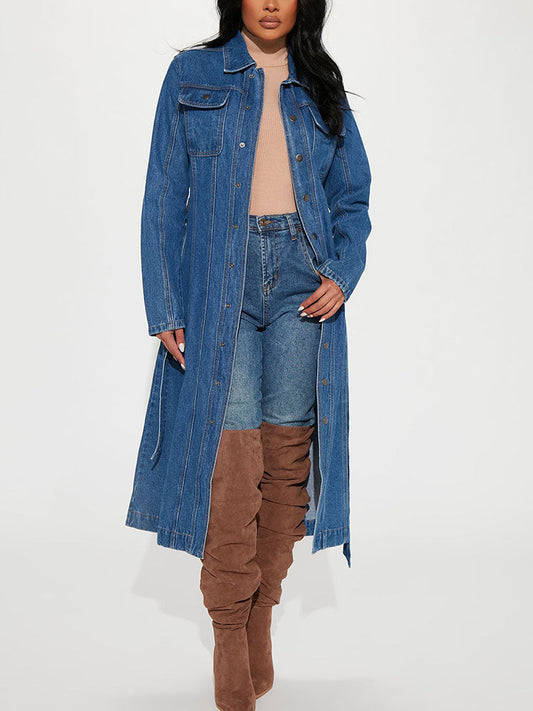 Denim Coat With Belt Blue / S