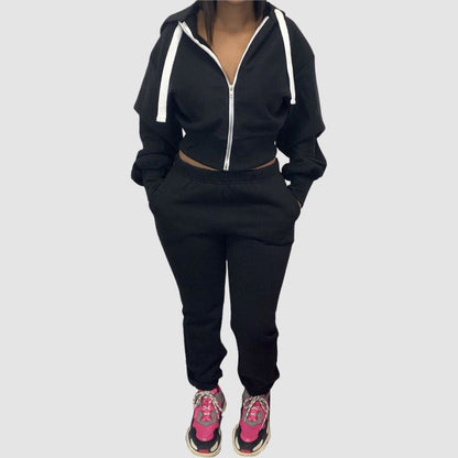 Solid Color Zip Hoodies Pant Set Pink / 2XL