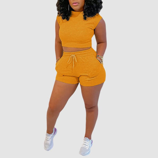 Sleeveless Crop Top & Drawstring Short Pant Set Orange / S