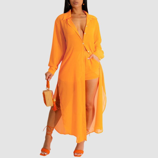 Long Shirts & Shorts Set Orange / S