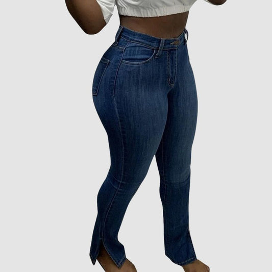 Slim Side Slit Highly Elasticity Jeans Dark Blue / S