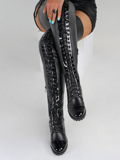 Lace Up PU Leather Boots Black / 7.5/8