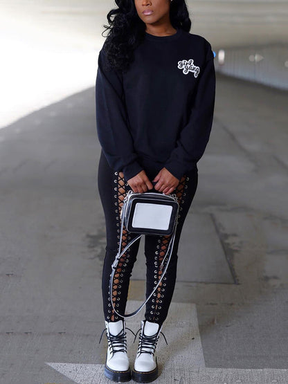 Lace Up Skinny Pants Black / M