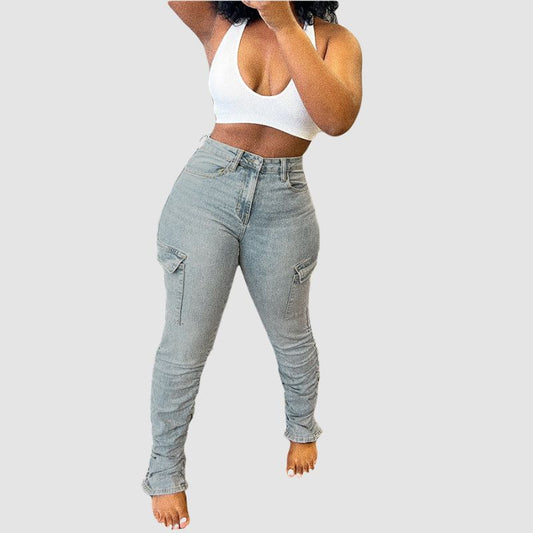 Side Pocket High Elasticity Jeans Light Blue / S