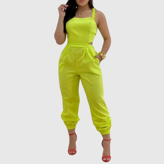 Halter Backless High Waist Jumpsuit Yellow / S
