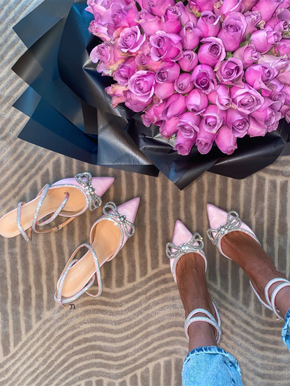 Rhinestone Bowknot Heel Pumps White / 6