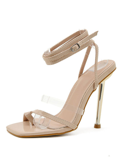 Square Toe Ankle Strap Metallic Heels Apricot / 7.5/8