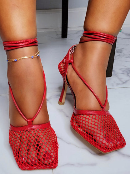 Square Toe Mesh Wrap Pumps Yellow / 5/5.5