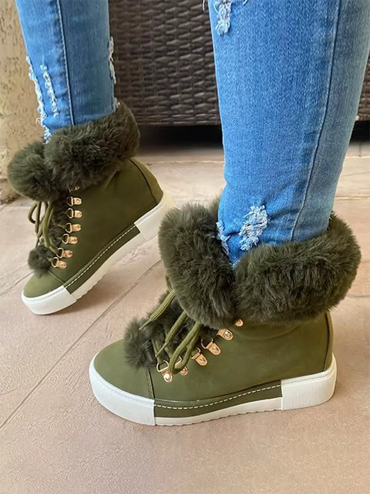 Warm Plush PU Leather Boots Green / 4/4.5