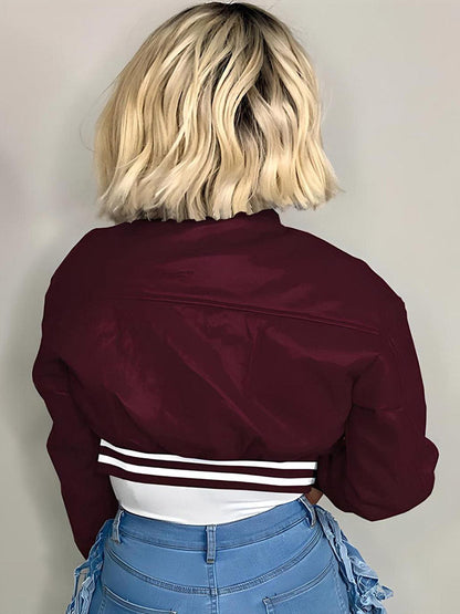 Varsity Button Down Crop Jacket Blue / XL