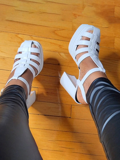 Braid Platform Chunky Heel Sandals White / 8.5