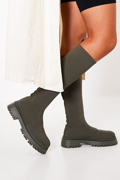 Knitted Flat Heel Sock Boots Green / 6