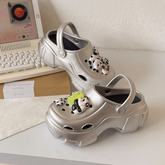 Cartoon Panda Garden Clog Silver / EU:36-37:US Women's 5-6.5